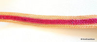 Thumbnail for Fuchsia And Gold Woven Thread Lace Trim With Mirror And Rhinestone Embellishments, Approx. 18mm Wide