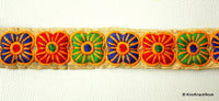Thumbnail for Beige Fabric Trim With Red, Blue, Green And Yellow Floral Embroidery