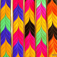 Thumbnail for Jacquard Weave Trimming, Yellow, Green And Fuchsia Pink Thread Embroidered Lace Trim