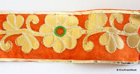 Thumbnail for Orange Fabric Trim With Floral Embroidery, Gold, Orange And Green Trim