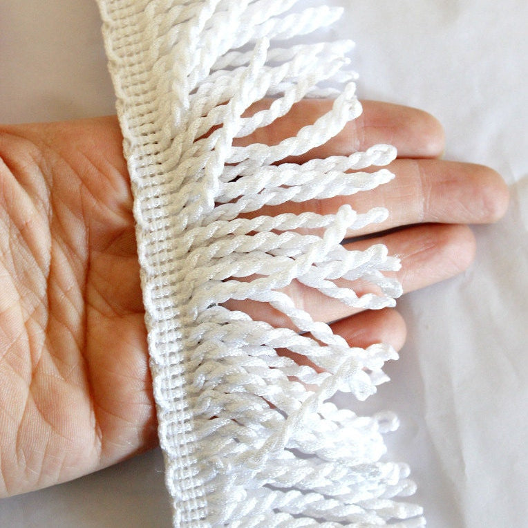 White Thread Tassels One Yard Trim, Approx. 60mm Wide