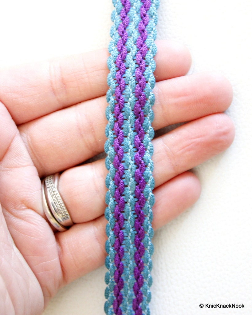 Blue And Violet Thread Lace Trim, 17mm wide