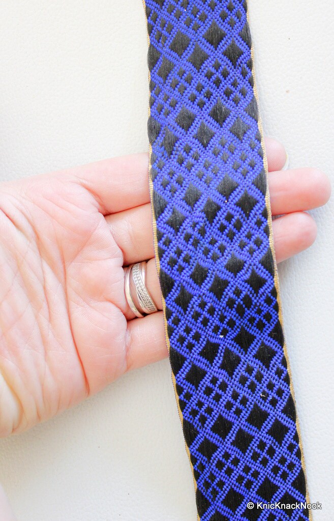 Wholesale Blue And Black Jacquard Trim, Approx. 45mm Wide, Decorative Trim