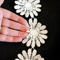 Thumbnail for White Embroidery Cotton Floral Lace Trim, Approx. 75mm Wide