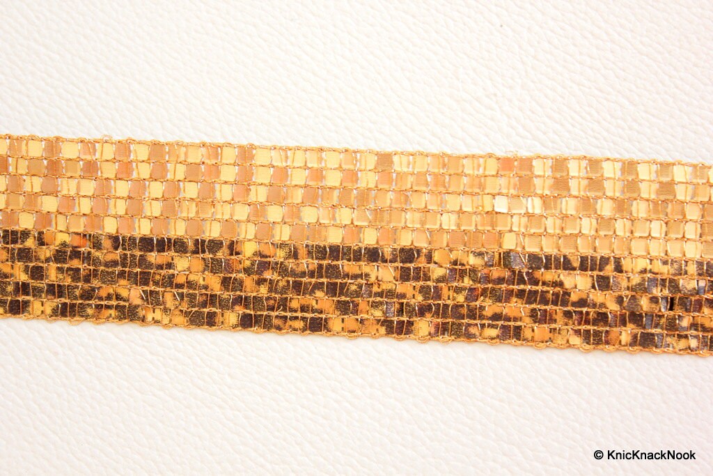Bronze Sequins And Tiger Print Sequins Trim Lace, Approx. 32mm wide