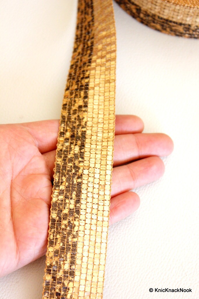 Bronze Sequins And Tiger Print Sequins Trim Lace, Approx. 32mm wide