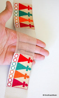 Thumbnail for Gold Sheer Trim With Red, Green, Orange And Fuchsia Pink Threadwork