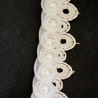 Thumbnail for White Rose With Pearl Flower And Crochet Leaves Lace Trim, Approx. 30mm Wide