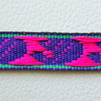 Thumbnail for Blue Fabric Trim With Fuchsia Pink And Green Embroidery Thread Lace Trim, 15mm wide