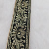 Dark Green Velvet Trim In Gold Floral Embroidery, Trim By Yard | 9 Yards, Decorative Trimming