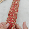 Red Art Silk Trim In Gold Floral Embroidery, Embroidered Flowers Border, Approx. 50mm wide
