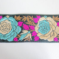 Thumbnail for Black Fabric Lace With Rose Floral Design, Pink, Blue