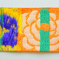 Thumbnail for Beige Fabric Trim With Orange Rose Floral Embroidery Trim, Approx. 50mm wide