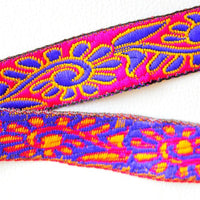 Thumbnail for Wholesale Fuchsia Pink Lace Trim With Blue Thread Embroidery, Approx. 25mm Wide Trim by Yards Indian Jacquard Woven Trim