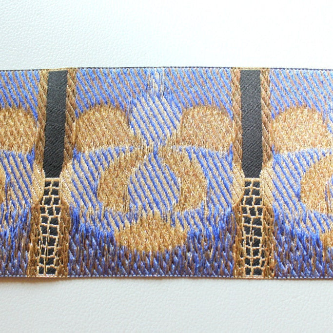 Fabric Trim With Blue, Bronze, Silver And Black Floral Embroidery