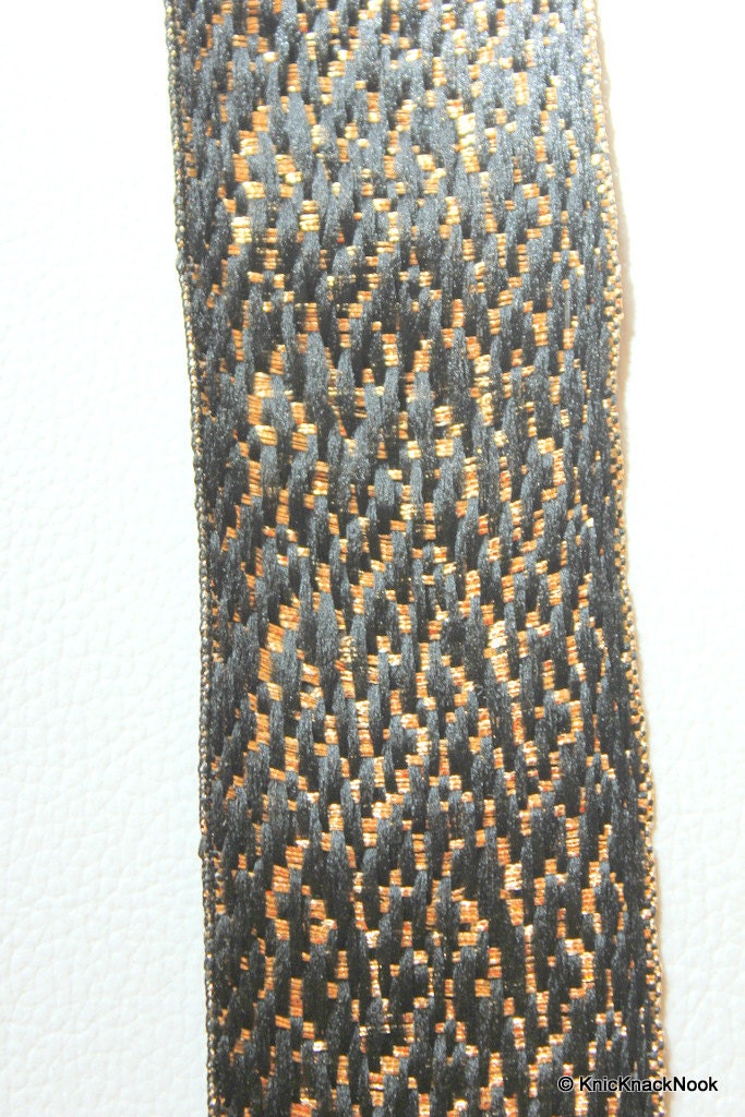 Black And Gold Shimmer Lace Trim, Approx. 43mm wide