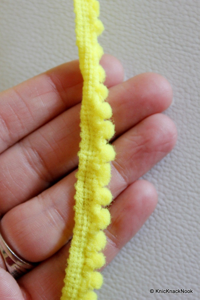 Yellow Embroidery Wool One Yard Lace Trims 10mm Wide, Pom Pom Trim, Fringe Trimming