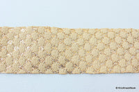 Thumbnail for Faux Leather Trim Lace With Tan Embroidery And Gold Polka Dots, Approx 56 mm Wide