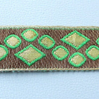 Thumbnail for Green, Gold And Bronze Jacquard Weave Lace Trim, Approx. 32mm Wide Indian Sari Border