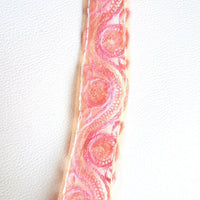 Thumbnail for Beige Net Lace Trim With Pink Embroidery And Sequins, Approx. 35mm wide