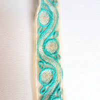 Thumbnail for Beige Net Lace Trim With Blue Embroidery And Sequins, Approx. 35mm wide