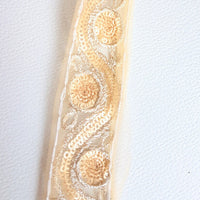 Thumbnail for Beige Net Lace Trim With Silver Embroidery And Gold Sequins, Approx. 35mm wide