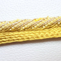 Thumbnail for Antique Gold Woven Trim With Gold Thread And Pearls, Approx. 20mm