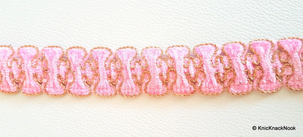 Pink Trim With Gold Border Piping, Approx. 25mm, Craft Ribbon