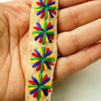 Thumbnail for Beige Fabric Trim With Green, Yellow, Blue And Red Embroidery