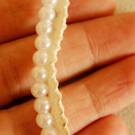 White Pearl With Cotton Trim, Approx. 12 mm wide