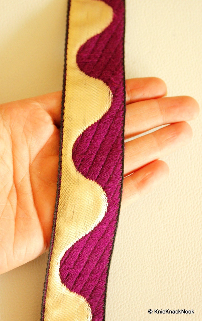 Silver And Purple Fabric Trim, Approx. 30mm Wide