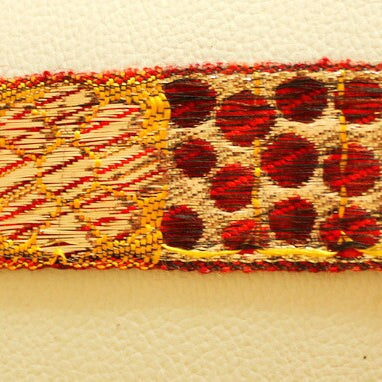 Red, Yellow And Silver Floral Embroidered Trim, Approx. 34mm Wide