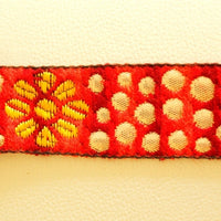 Thumbnail for Red, Yellow And Silver Floral Embroidered Trim, Approx. 34mm Wide