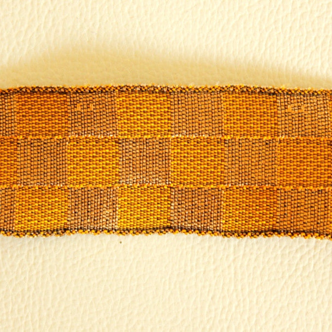 Yellow And Bronze Embroidered Chequered Trim, Approx. 35mm Wide