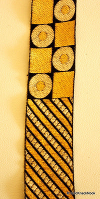 Thumbnail for Black Fabric Trim With Gold And Silver Embroidery, Approx. 55mm Wide