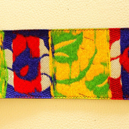 Blue, Red, Yellow And Green Flower Embroidery White Fabric Lace Trim