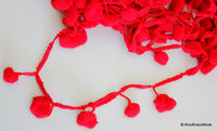 Thumbnail for Red Wool Pom Pom One Yard Lace Trims 50mm Wide, Decorative Trim, Pompom Lace