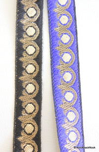Thumbnail for Royal Blue And Gold Embroidery Fabric Lace Trim, Approx. 20mm Wide
