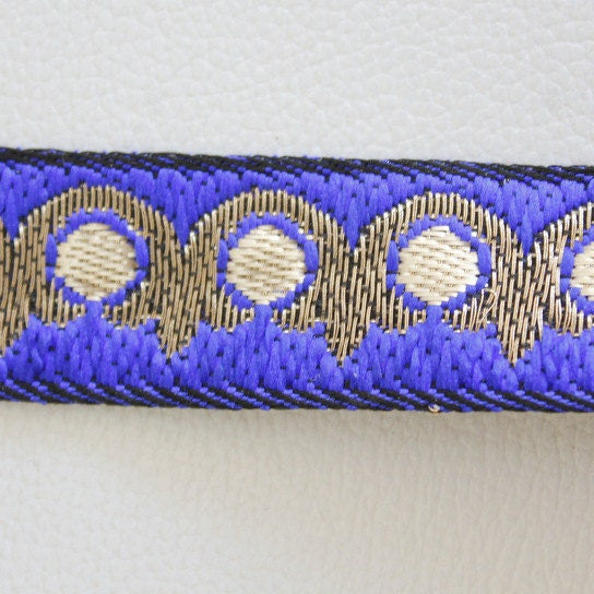 Royal Blue And Gold Embroidery Fabric Lace Trim, Approx. 20mm Wide