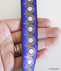 Thumbnail for Royal Blue And Gold Embroidery Fabric Lace Trim, Approx. 20mm Wide