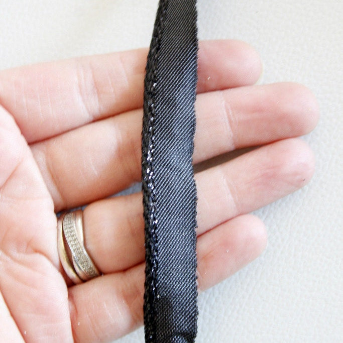 Black Lace Trim With Shining Black Piping, Approx. 14 mm wide