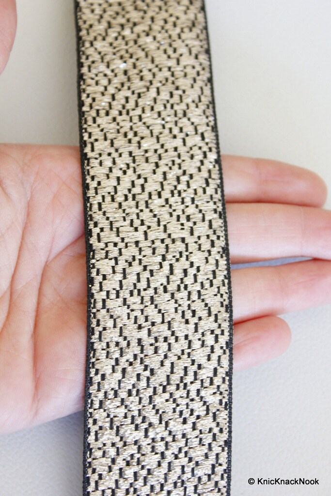 Black And Silver, Gold Shimmer Lace Trim, Approx. 43mm wide