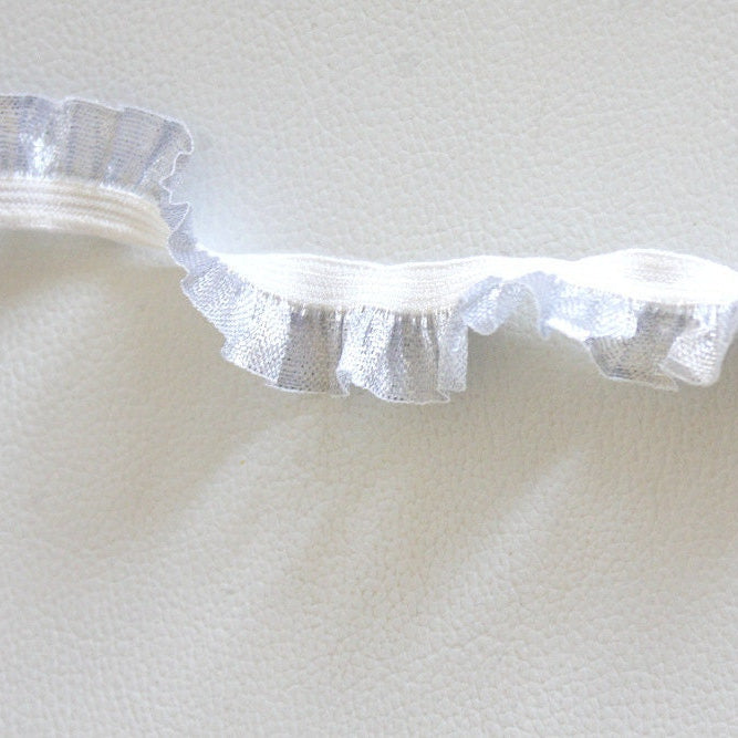 Pleated Silver And White Tissue Ribbon Trim, Approx. 19mm wide