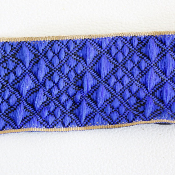 Blue And Black Embroidered Trim, Approx. 45mm Wide