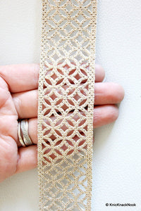 Thumbnail for Silver Glitter Cut Work Fabric Trim, Approx. 40mm wide