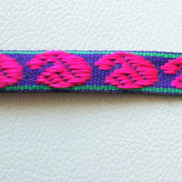 Thumbnail for Blue Fabric Trim With Fuchsia Pink And Green Embroidery Thread Lace Trim, 15mm wide