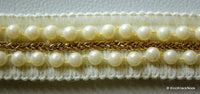 Thumbnail for White Thread Trim With Pearl Embellishments, Approx. 22mm Wide