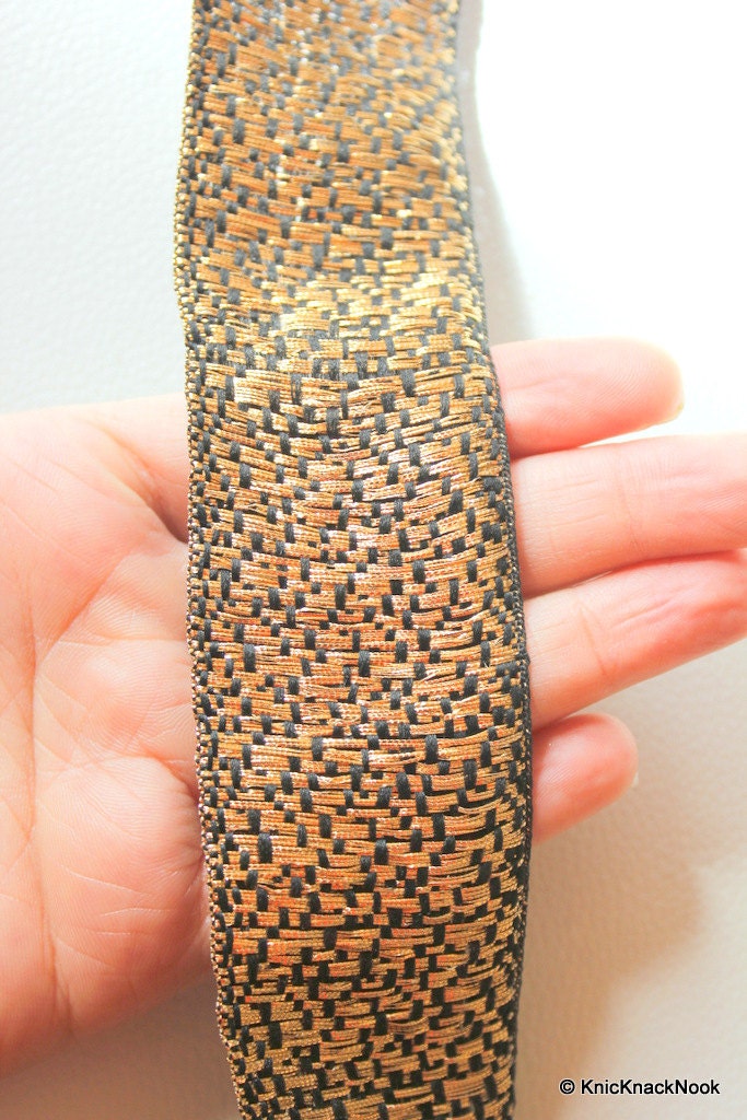 Black And Gold Shimmer Lace Trim, Approx. 43mm wide