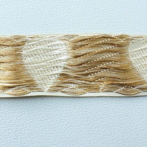 Off White And Gold Embroidery One Yard Trim, 41mm Wide