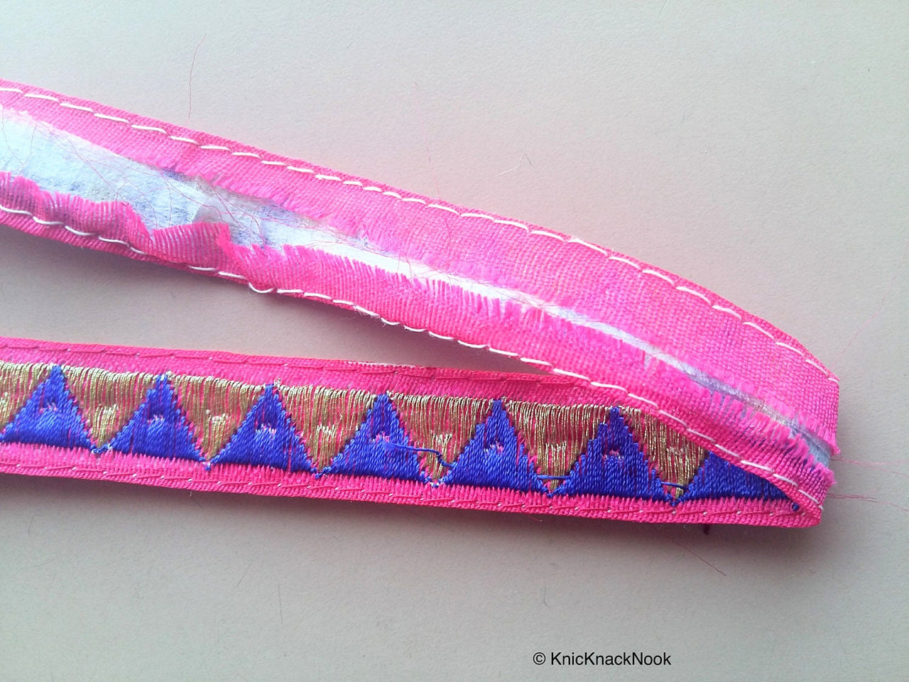 Blue, Fuchsia And Bronze Thread Triangle Embroidery One Yard Lace Trim 18mm Wide - 200317L302